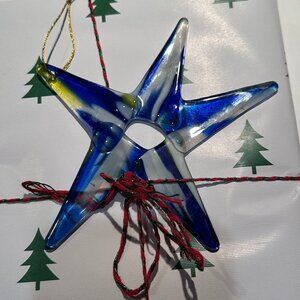 #5101  TURQUOISE / WHITE MULTI COLOR  5 POINT STAR APX. 6” X 6”